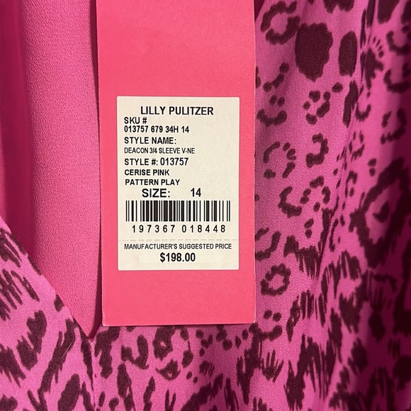 BNWT Lilly Pulitzer Sz 14 Deacon 3/4 sleeve dress - Cerise Pink - Picture 7 of 7
